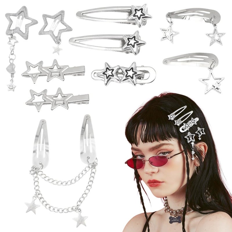 M'AYCREATE MAYCREATE® 10Pcs Hair Clips for Girls Women Y2K Accessories Cute Metal Star Hair Pins Fashion Style Star Hair Barrettes Clips Gifts Korean Style Stylish Punk Hair Accessories for Women, Girls - Image 1