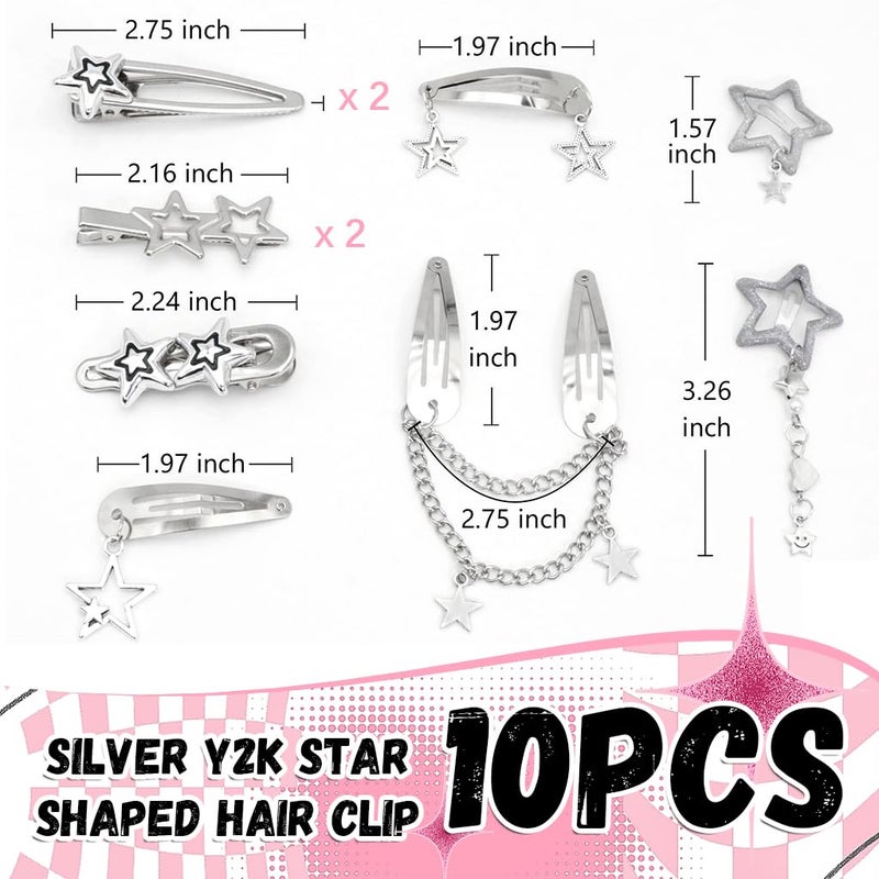 M'AYCREATE MAYCREATE® 10Pcs Hair Clips for Girls Women Y2K Accessories Cute Metal Star Hair Pins Fashion Style Star Hair Barrettes Clips Gifts Korean Style Stylish Punk Hair Accessories for Women, Girls - Image 2
