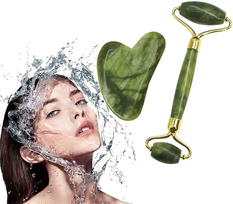 Jade Facial Roller Set of 2, Anti-Aging Skincare Tool for Face, Neck, Eyes (Jade[Green])