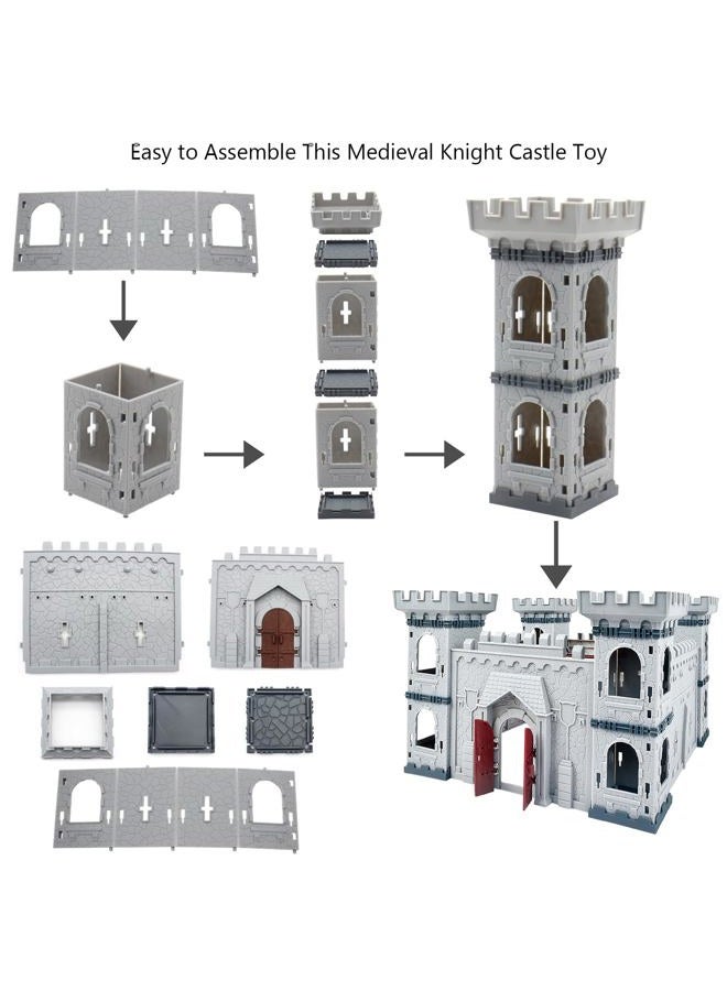 Plustopoy Diy Castle Building The Medieval Times Middle Ages Army Men Knight Toy Set, For Boys With Castle,8 Cavalry, 36 Plastic Soldiers And Arrow Tower Simulated Siege War Of Attac - Image 4