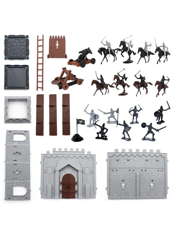 Plustopoy Diy Castle Building The Medieval Times Middle Ages Army Men Knight Toy Set, For Boys With Castle,8 Cavalry, 36 Plastic Soldiers And Arrow Tower Simulated Siege War Of Attac - Image 2