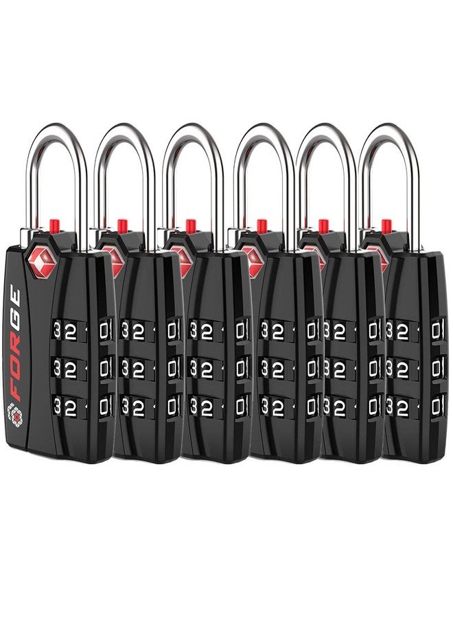 فورج أقفال أمتعة فورج معتمدة من إدارة أمن النقل الأمريكية (TSA) - عبوة من 6 أقفال سوداء صغيرة بتركيبات معدنية وهيكل من سبائك الزنك، مزودة بمؤشر تنبيه عند الفتح، ومؤشرات سهلة القراءة، مناسبة لحقائب السفر والحقائب وحقائب الظهر والخزائن. - Image 1