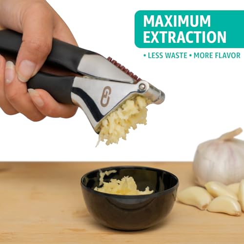 Global Digitronix Garlic Press Set – Heavy Duty Rust-Resistant Garlic Crusher & Mincer with Ergonomic Handles, Easy Squeeze Manual Garlic Press, Cleaning Brush & Silicone Peeler, Large Chamber Kitchen Tool - Image 5