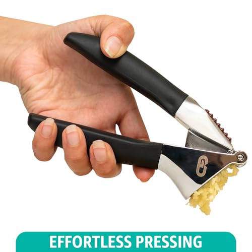 Global Digitronix Garlic Press Set – Heavy Duty Rust-Resistant Garlic Crusher & Mincer with Ergonomic Handles, Easy Squeeze Manual Garlic Press, Cleaning Brush & Silicone Peeler, Large Chamber Kitchen Tool - Image 4