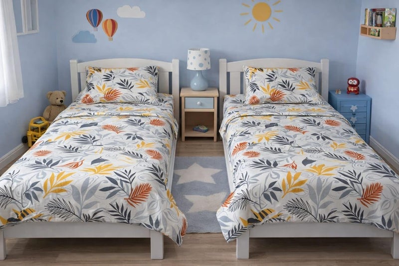 Amreya Cotton Single Bed Sheet Set, Colorful Tropical Leaves Pattern, Size 120cm, Height 30cm, 6 Piece Includes 2 Sheets,2 Pillow and 2 Pillow Cases
