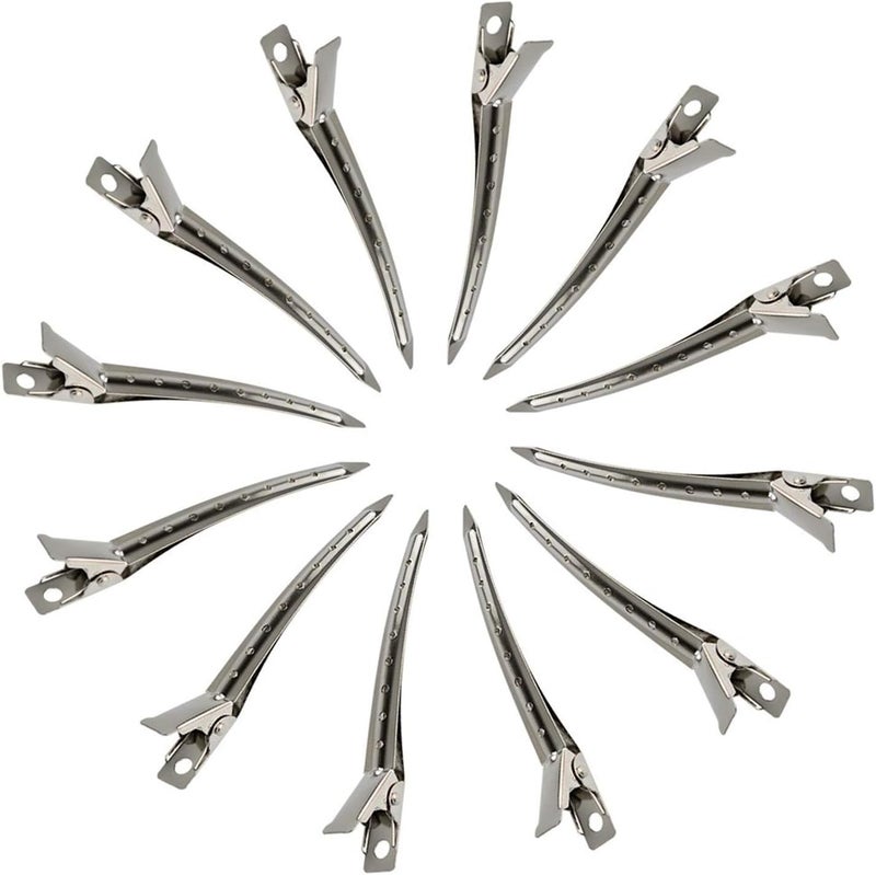 HotsUAE 12 Packs Duck Bill Clips, 9cm Rustproof Metal Alligator Curl Clips with Holes for Hair Styling, Hair Coloring, Silver - Image 3