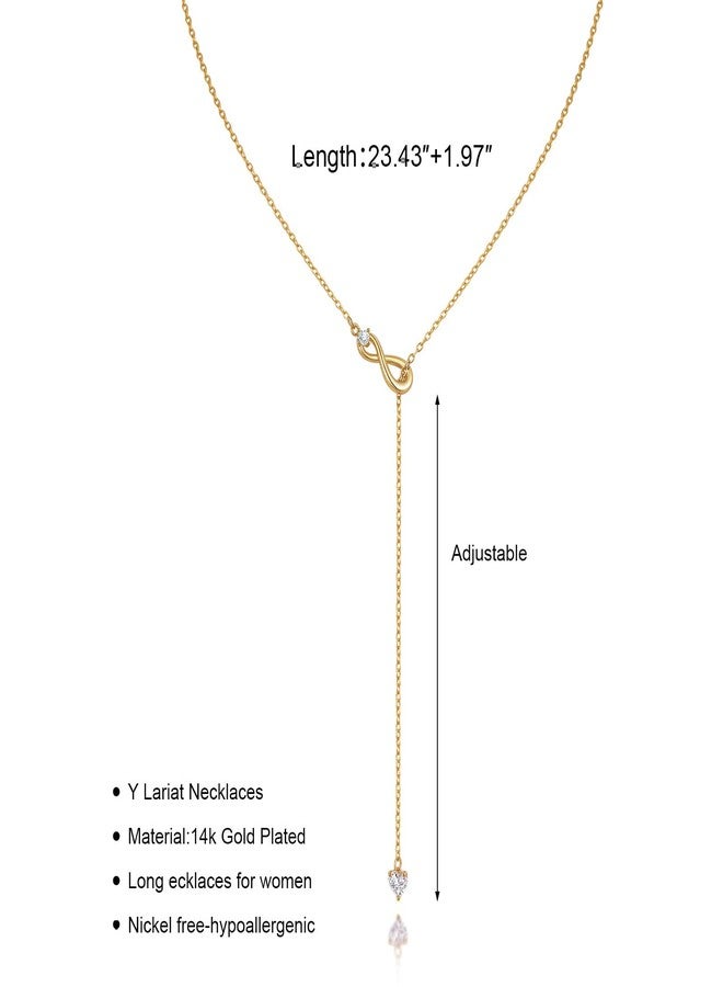 MPRAINBOW Lariat Gold Necklaces for Women - 14k Gold Plated Long Necklace,Y-Shaped Choker Simple Necklace Layered Beads Chain Drop Necklace Trendy Jewelry Hypoallergenic,Valentine Day Party Gift For Her Woman - Image 5