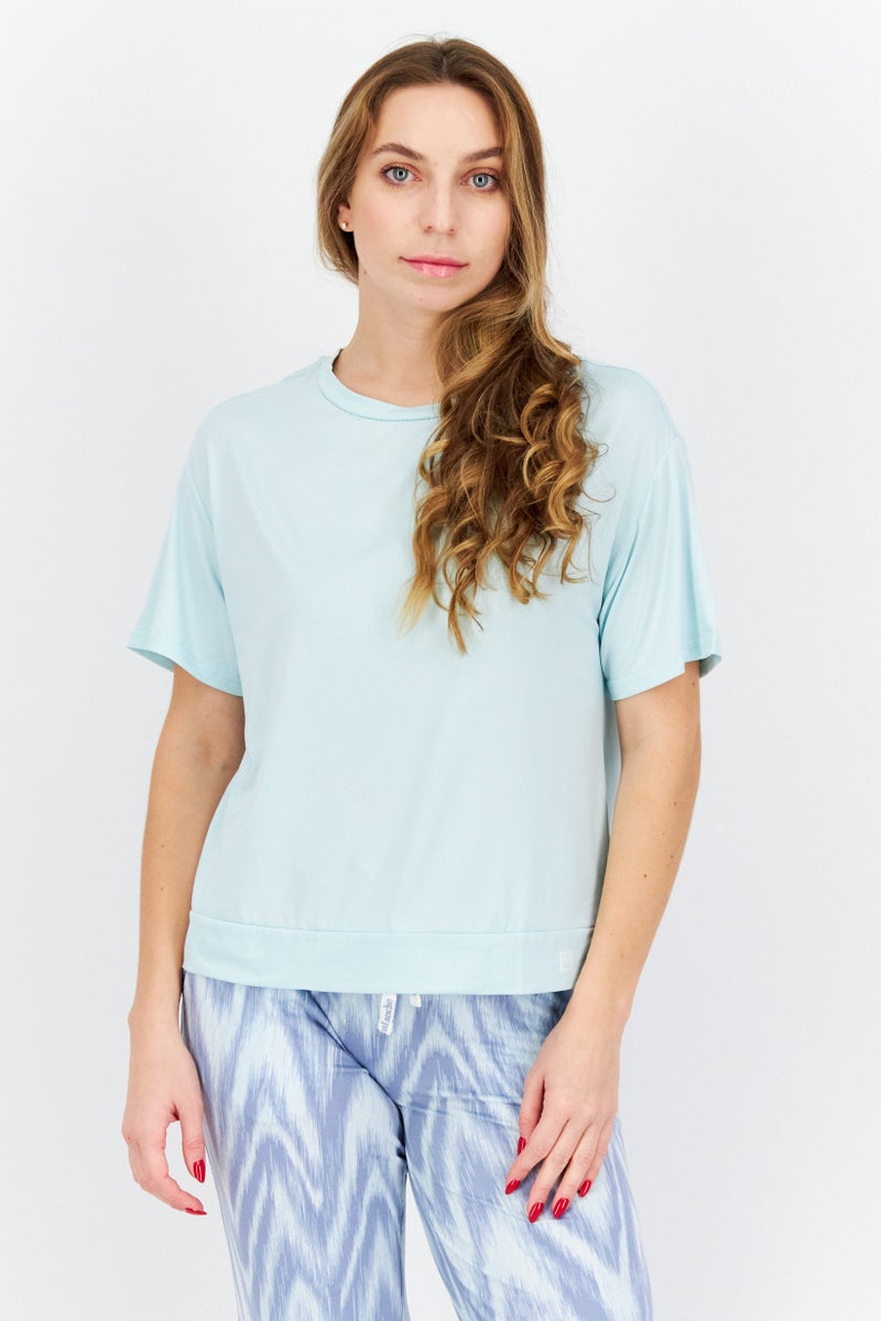 Avalanche Women 2Pcs Round Neck Top And Allover Print Panjama, Green - Image 2