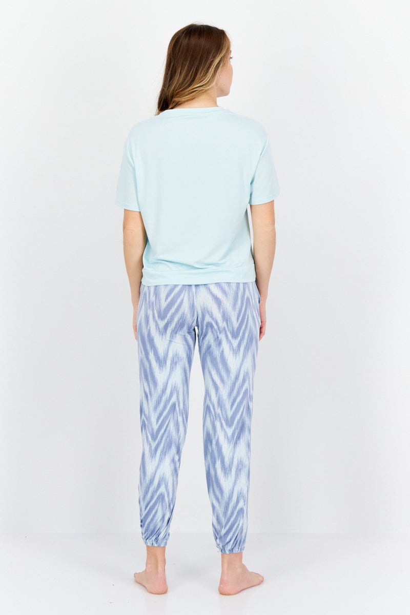 Avalanche Women 2Pcs Round Neck Top And Allover Print Panjama, Green - Image 4