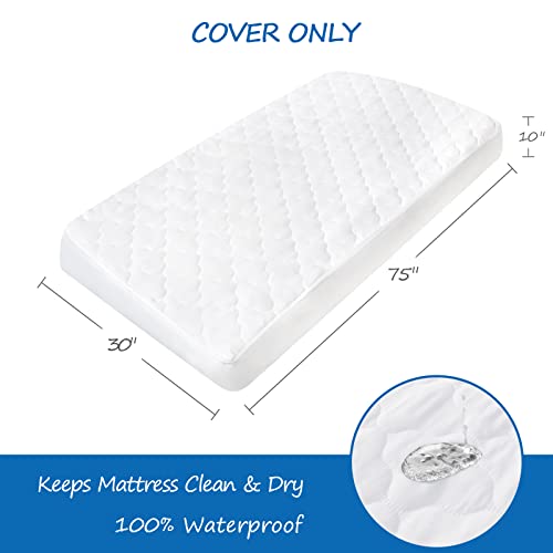 Coldwind Cot Mattress Pad Protector Waterproof, Quilted Cot Size Mattress Cover 30" X 75" X 10" Fitted for Narrow Twin/Camp Bunk/Rvs Bunk/Guest Beds, Deep Pocket Mattress Topper, White (Cover Only) - Image 2