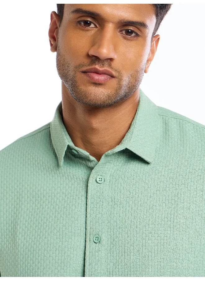 بيونغ Pista Green Full Sleeve Waffle Shirt For Men