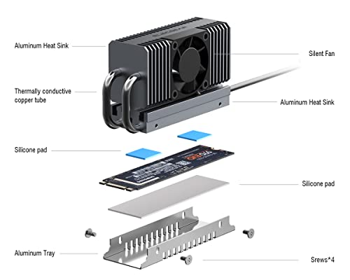 ElecGear M.2 2280 SSD Cooler, EL-80X PWM Cooling Fan + Heat Pipe + Solid Aluminum Heatsink for 80mm PCIe NVMe and SATA SSD Internal Solid State Drive, Thermal Pads Included - Image 3