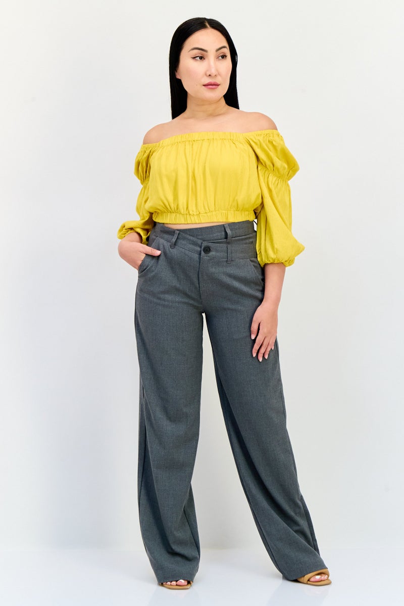 ONLY Women Square Neck 3/4 Sleeve Solid Blouse, Yellow - Image 4