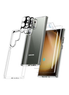 TLAXCA 5 in 1 for Samsung Galaxy S23 Ultra Case Clear [PC+TPU] 6.8 inch +2 Pack S23 Ultra Soft Screen Protector + 2 Pack Camera Lens Protector, Slim Thin Shockproof Phone Cover 6.8 Inch  - Image 1