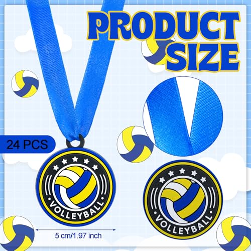 Loetere 24 Pcs Sport Ball Award Medals Bulk 2 Inch Rubber Ball Medals Trophies with Ribbons for Winner or Team Participation Gift(Volleyball) - Image 2
