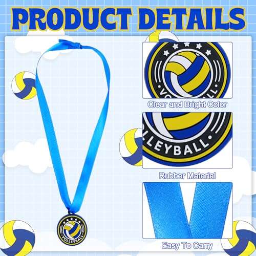 Loetere 24 Pcs Sport Ball Award Medals Bulk 2 Inch Rubber Ball Medals Trophies with Ribbons for Winner or Team Participation Gift(Volleyball) - Image 3