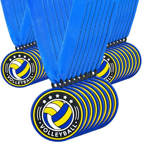 Loetere 24 Pcs Sport Ball Award Medals Bulk 2 Inch Rubber Ball Medals Trophies with Ribbons for Winner or Team Participation Gift(Volleyball) - Image 1