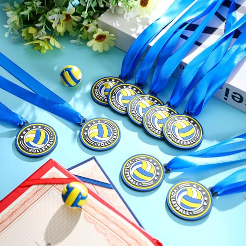 Loetere 24 Pcs Sport Ball Award Medals Bulk 2 Inch Rubber Ball Medals Trophies with Ribbons for Winner or Team Participation Gift(Volleyball) - Image 4