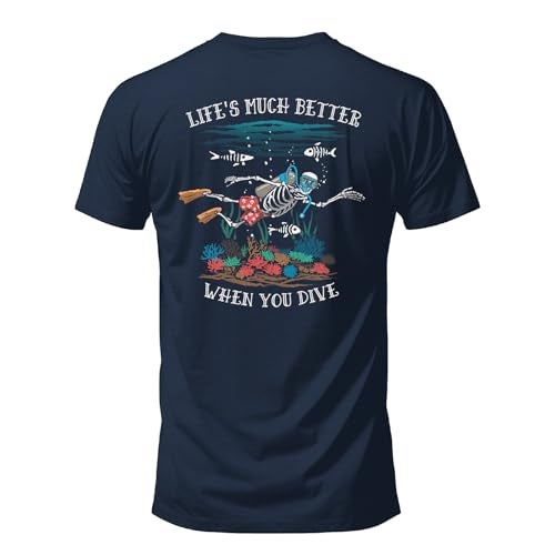 Salty Bones Lifes Much Better When You Dive Scuba Diving Graphic TShirt100 Ringspun Cotton Classic Fit Printed in USA US Alpha Large Regular Regular Navy - Image 1