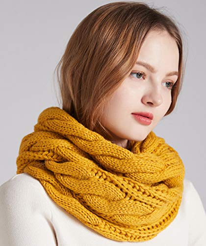NEOSAN Womens Thick Ribbed Knit Winter Infinity Circle Loop Scarf Twist Mustard - Image 4