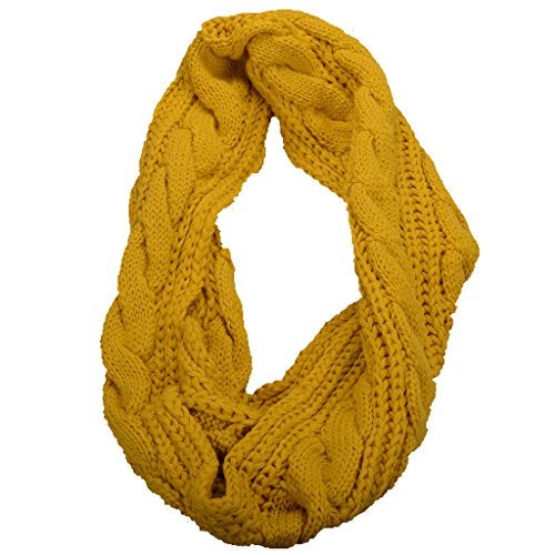 NEOSAN Womens Thick Ribbed Knit Winter Infinity Circle Loop Scarf Twist Mustard - Image 2