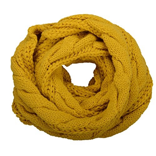 NEOSAN Womens Thick Ribbed Knit Winter Infinity Circle Loop Scarf Twist Mustard - Image 1