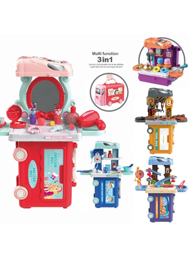 محاكاة الأطفال 3 في 1 حافلة أدوات المائدة المطبخ أدوات ماكياج دعوى اللعب منزل حقيبة لعبة الطبيب اللون: 8077 حافلة الحلوى - Image 2