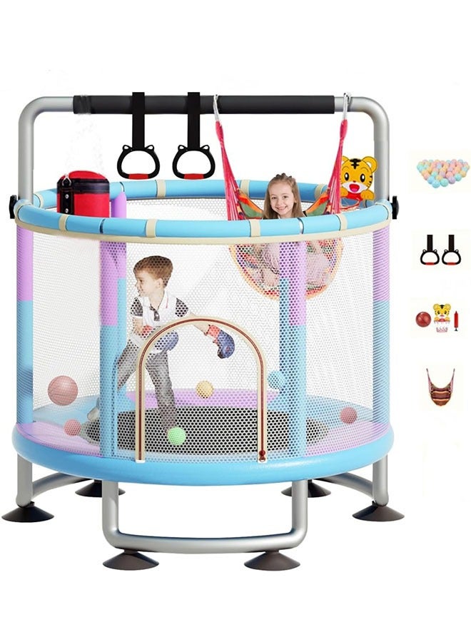 Beauenty 1.4M Indoor And Outdoor Children's Trampoline Toddler Trampoline With Safety Fence Net Mini Baby Trampoline With Basketball Hoop/swing Children's Bungee Jumping Trampoline - Image 1
