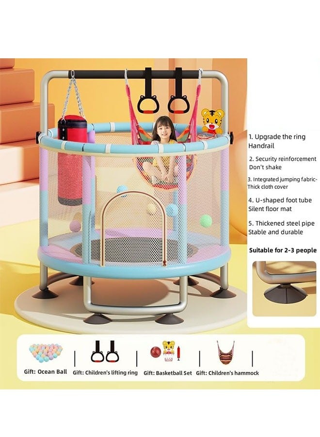 Beauenty 1.4M Indoor And Outdoor Children's Trampoline Toddler Trampoline With Safety Fence Net Mini Baby Trampoline With Basketball Hoop/swing Children's Bungee Jumping Trampoline - Image 2