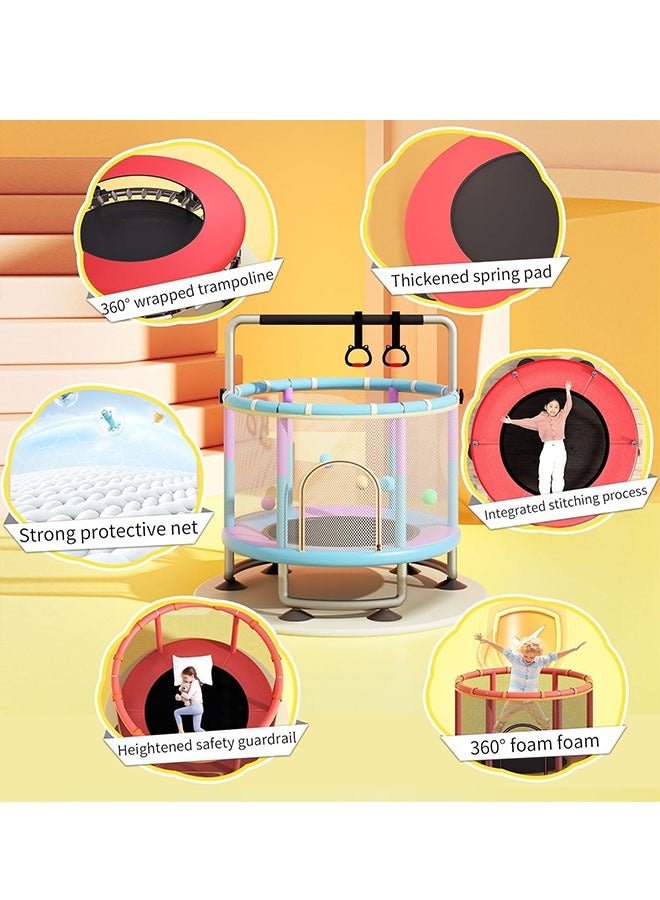 Beauenty 1.4M Indoor And Outdoor Children's Trampoline Toddler Trampoline With Safety Fence Net Mini Baby Trampoline With Basketball Hoop/swing Children's Bungee Jumping Trampoline - Image 3