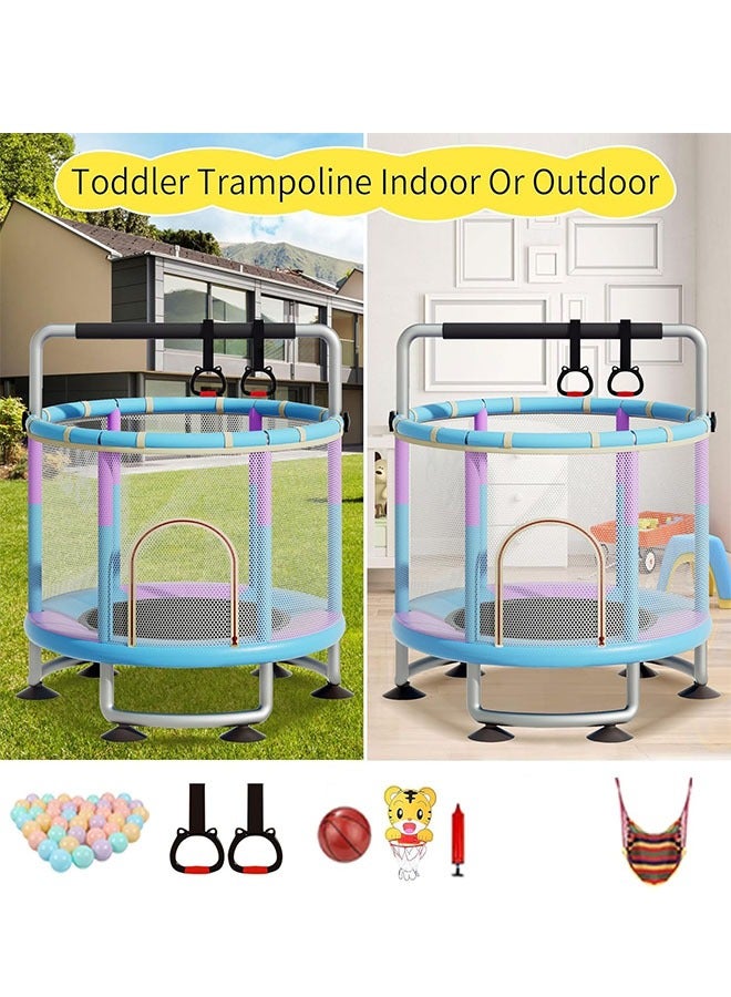 Beauenty 1.4M Indoor And Outdoor Children's Trampoline Toddler Trampoline With Safety Fence Net Mini Baby Trampoline With Basketball Hoop/swing Children's Bungee Jumping Trampoline - Image 4