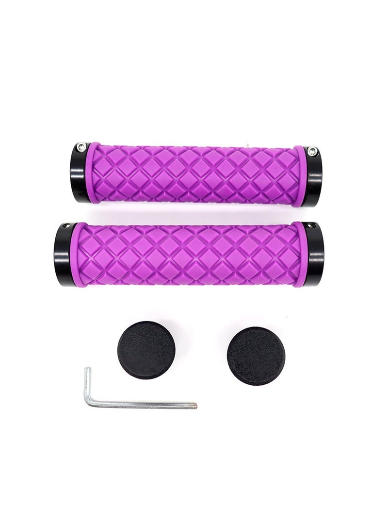Generic A Pair Of Black And Purple Mountain Bike Handlebar Rubber Grips, Aluminum Alloy Non-Slip Shock-Absorbing Soft And Comfortable  - Image 1