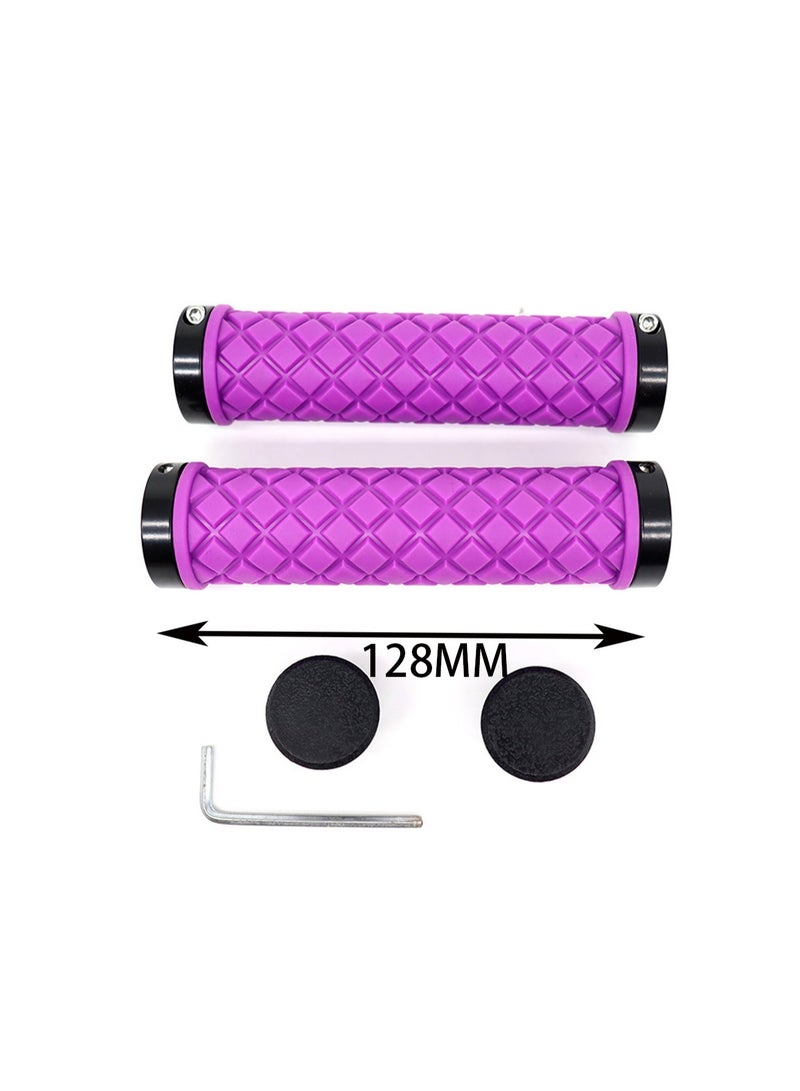 Generic A Pair Of Black And Purple Mountain Bike Handlebar Rubber Grips, Aluminum Alloy Non-Slip Shock-Absorbing Soft And Comfortable  - Image 2