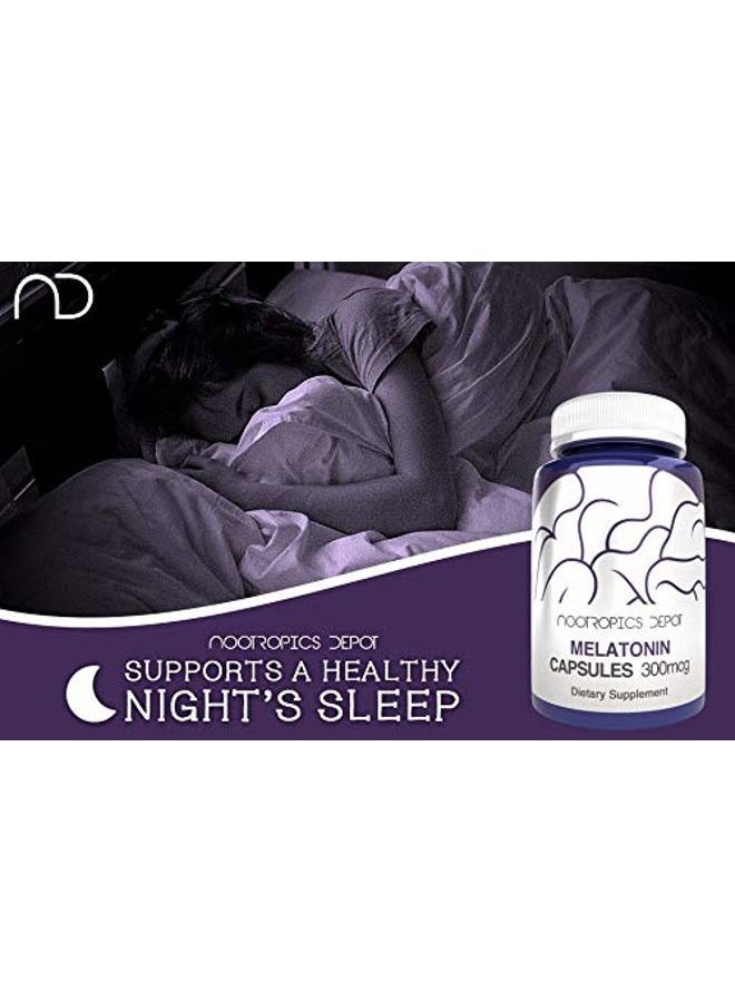 Nootropics Depot Melatonin Capsules | 300mcg | 120 Pills | Supports Healthy Sleep Cycles | Promotes Relaxation | Natural Sleep Aid Supplement  - Image 3