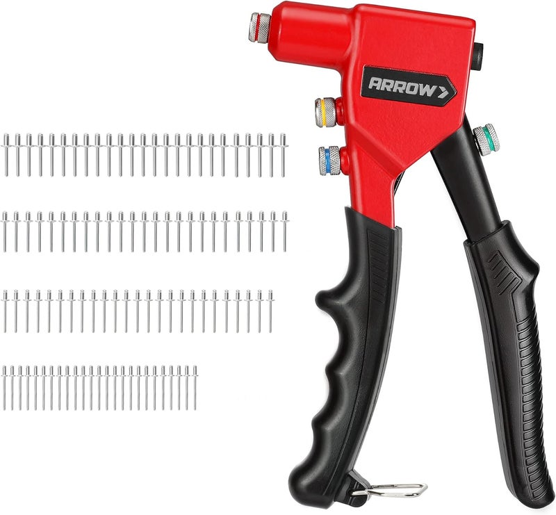 Arrow Fastener Arrow Hand Riveter Kit, RT187M Professional Pop Rivet Gun with 3/32", 1/8", 5/32", 3/16" 100 Pieces Rivets (Each 25 Pieces), Great for Metal, Gutter and Automotive Work - Image 1