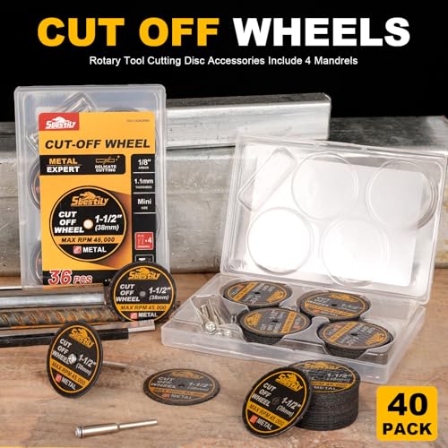 Sbestily 1-1/2 Cut Off Wheels 40 Pack, 1.5" x 1/8" Fiberglass Reinforced Cutting Discs Rotary Tool Accessories Kit with 4 Mandrels, for Metal Stainless Steel Plastic Fits Dremel Drill Die Grinder - Image 2