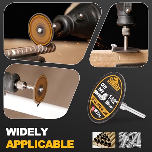 Sbestily 1-1/2 Cut Off Wheels 40 Pack, 1.5" x 1/8" Fiberglass Reinforced Cutting Discs Rotary Tool Accessories Kit with 4 Mandrels, for Metal Stainless Steel Plastic Fits Dremel Drill Die Grinder - Image 4