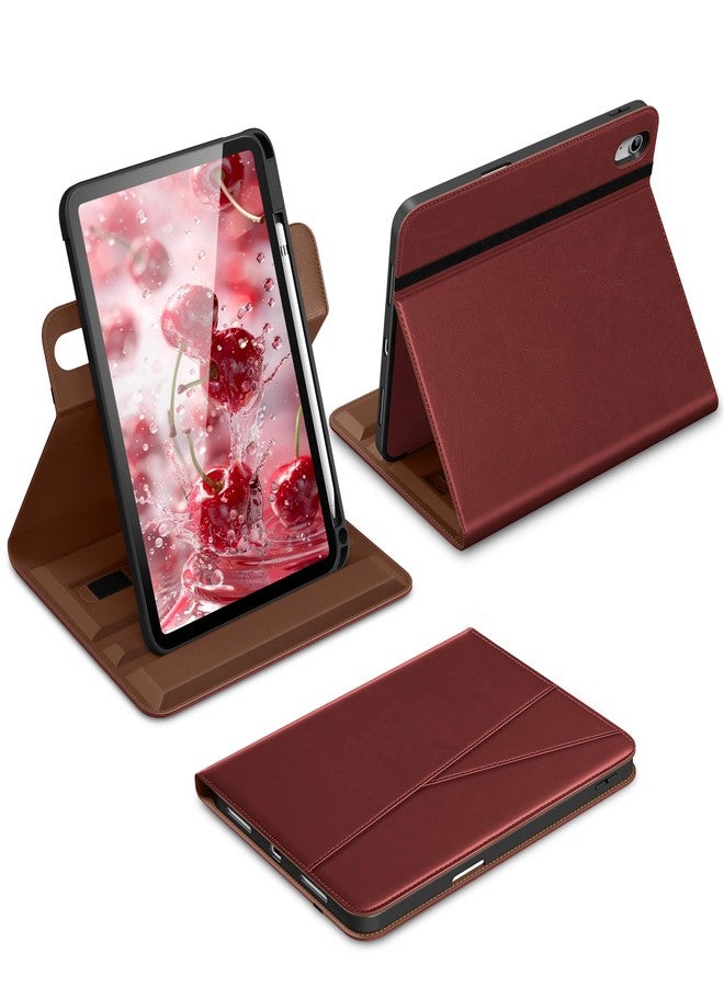 دتو جراب DTTO لجهاز iPad A16، جراب iPad من الجيل الحادي عشر/العاشر (2025/2022)، غطاء جلدي فاخر قابل للدوران 360 درجة مع حامل قلم، لون أحمر عنابي - Image 1