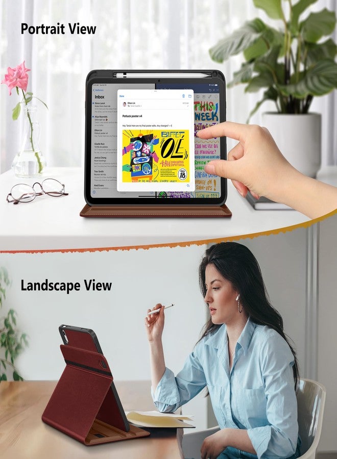 دتو جراب DTTO لجهاز iPad A16، جراب iPad من الجيل الحادي عشر/العاشر (2025/2022)، غطاء جلدي فاخر قابل للدوران 360 درجة مع حامل قلم، لون أحمر عنابي - Image 3