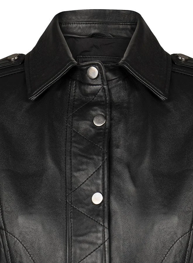 FELIX HARDY Genuine Leather Black Crop Biker Jacket
