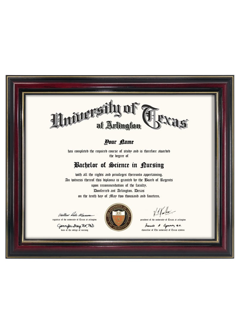 GraduationMall GraduationMall 85x11 Certificate Diploma FrameSolid Wood  UV Protection AcrylicGlossy Cherry Finish with Gold Trim 