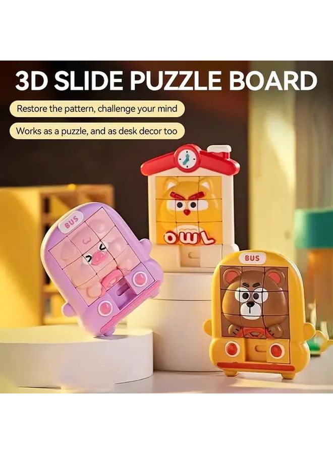 3D Sliding Cartoon Animal Puzzle Pink Educational Toy Kids Birthday Gift - Image 2