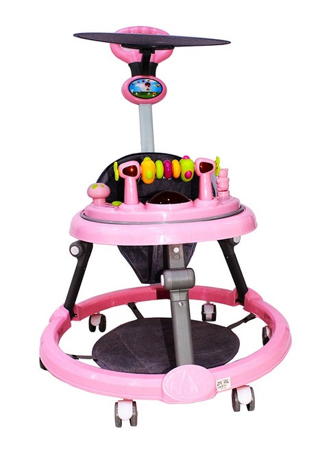 Adjustable Height Baby Walker With Sun Roof. 360-Degree Rotate Trolley For 6-18 Months