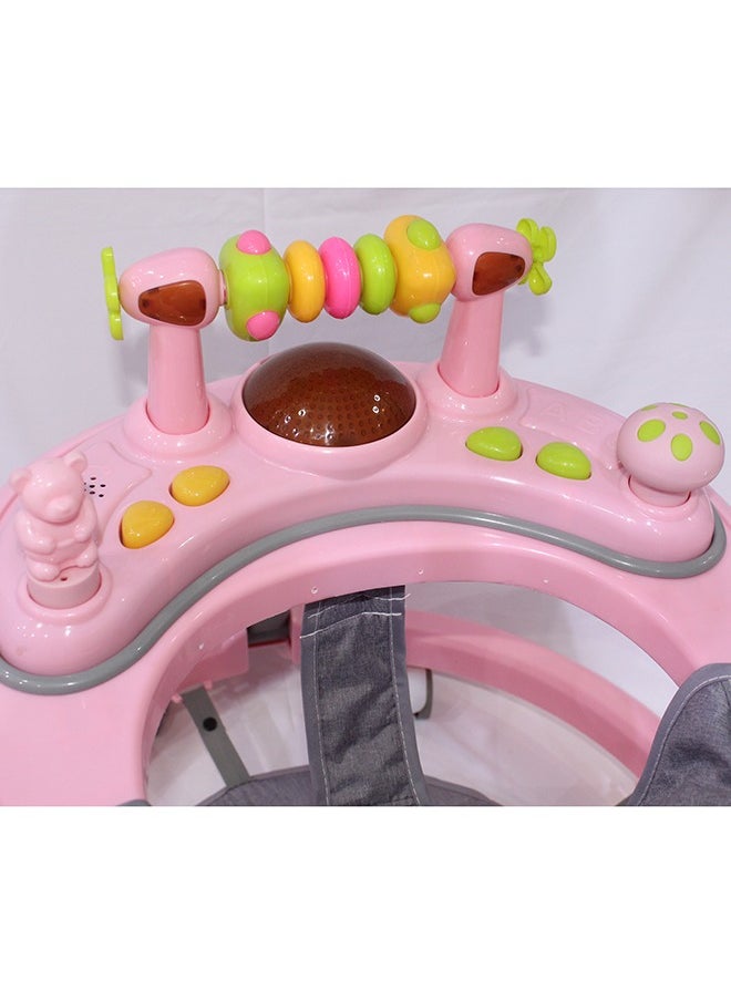Adjustable Height Baby Walker With Sun Roof. 360-Degree Rotate Trolley For 6-18 Months