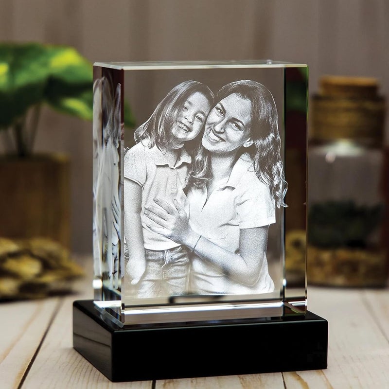 GROB 3D Crystal Cube with LED Light Base Personalized Birthday Gift Valentines Day Gift Parents Anniversary Transparent_50 X 50 X 80 mm - Image 2