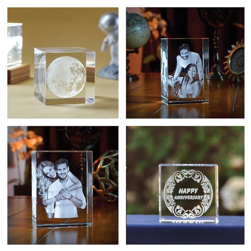 GROB 3D Crystal Cube with LED Light Base Personalized Birthday Gift Valentines Day Gift Parents Anniversary Transparent_50 X 50 X 80 mm - Image 4
