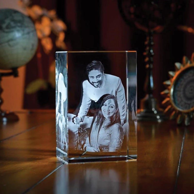 GROB 3D Crystal Cube with LED Light Base Personalized Birthday Gift Valentines Day Gift Parents Anniversary Transparent_50 X 50 X 80 mm - Image 1