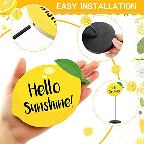 Maitys 3 Pcs Summer Lemon Tabletop Decor Standing Lemon Block Wooden Table Centerpiece Sign Table Summer Decor for Home Kitchen - Image 4