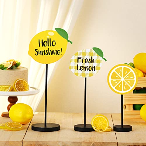 Maitys 3 Pcs Summer Lemon Tabletop Decor Standing Lemon Block Wooden Table Centerpiece Sign Table Summer Decor for Home Kitchen - Image 2