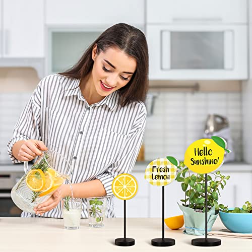 Maitys 3 Pcs Summer Lemon Tabletop Decor Standing Lemon Block Wooden Table Centerpiece Sign Table Summer Decor for Home Kitchen - Image 5